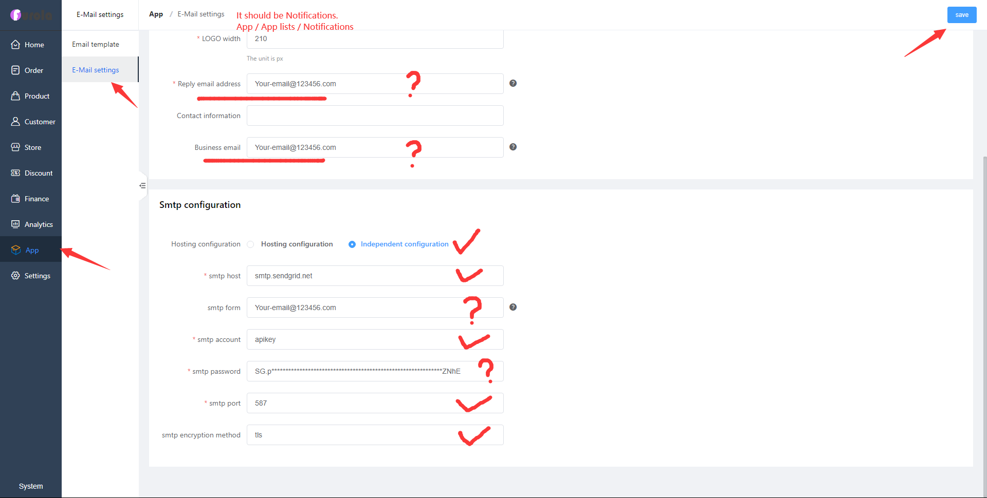 Notifications setup