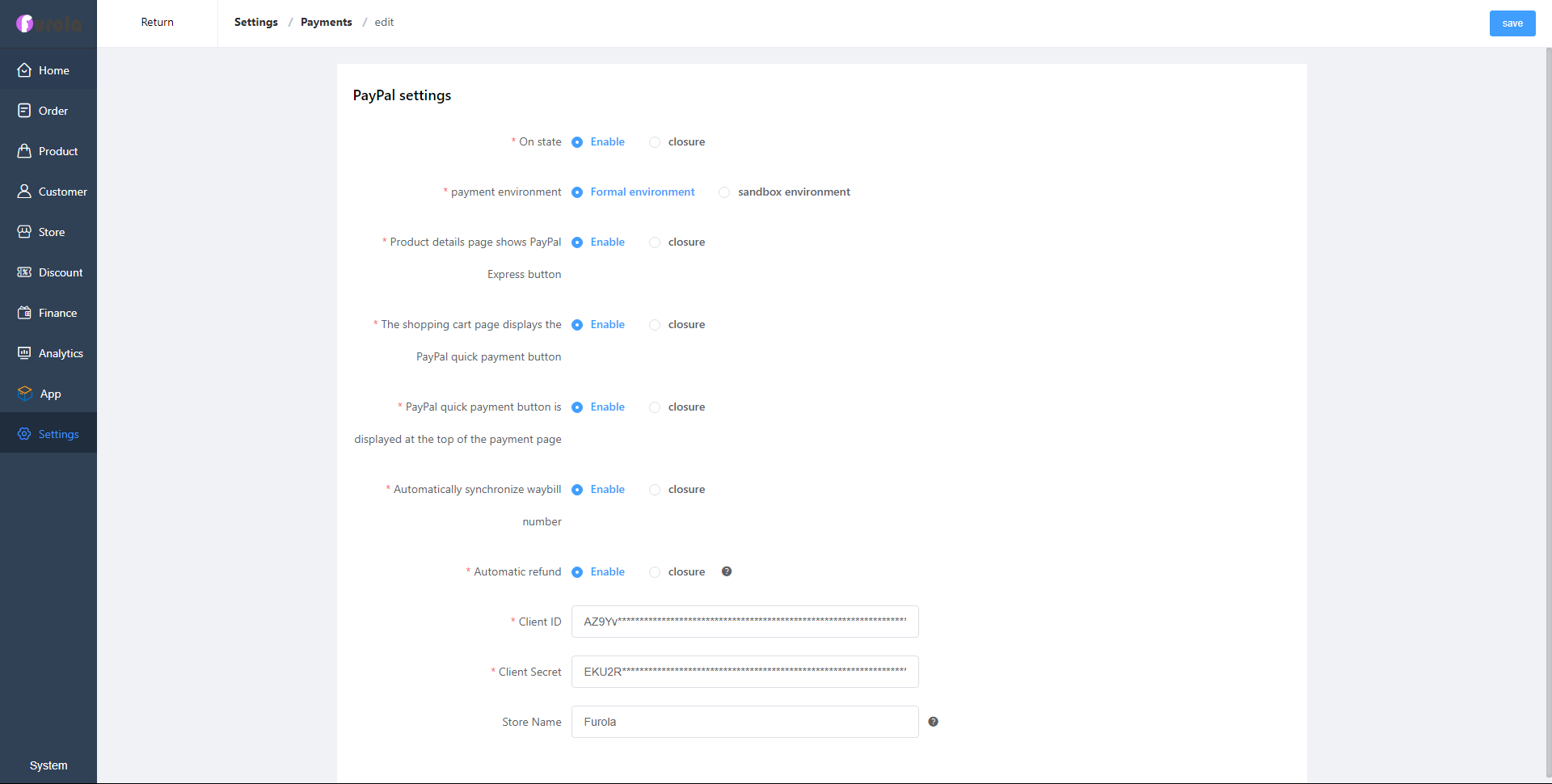 PayPal setup