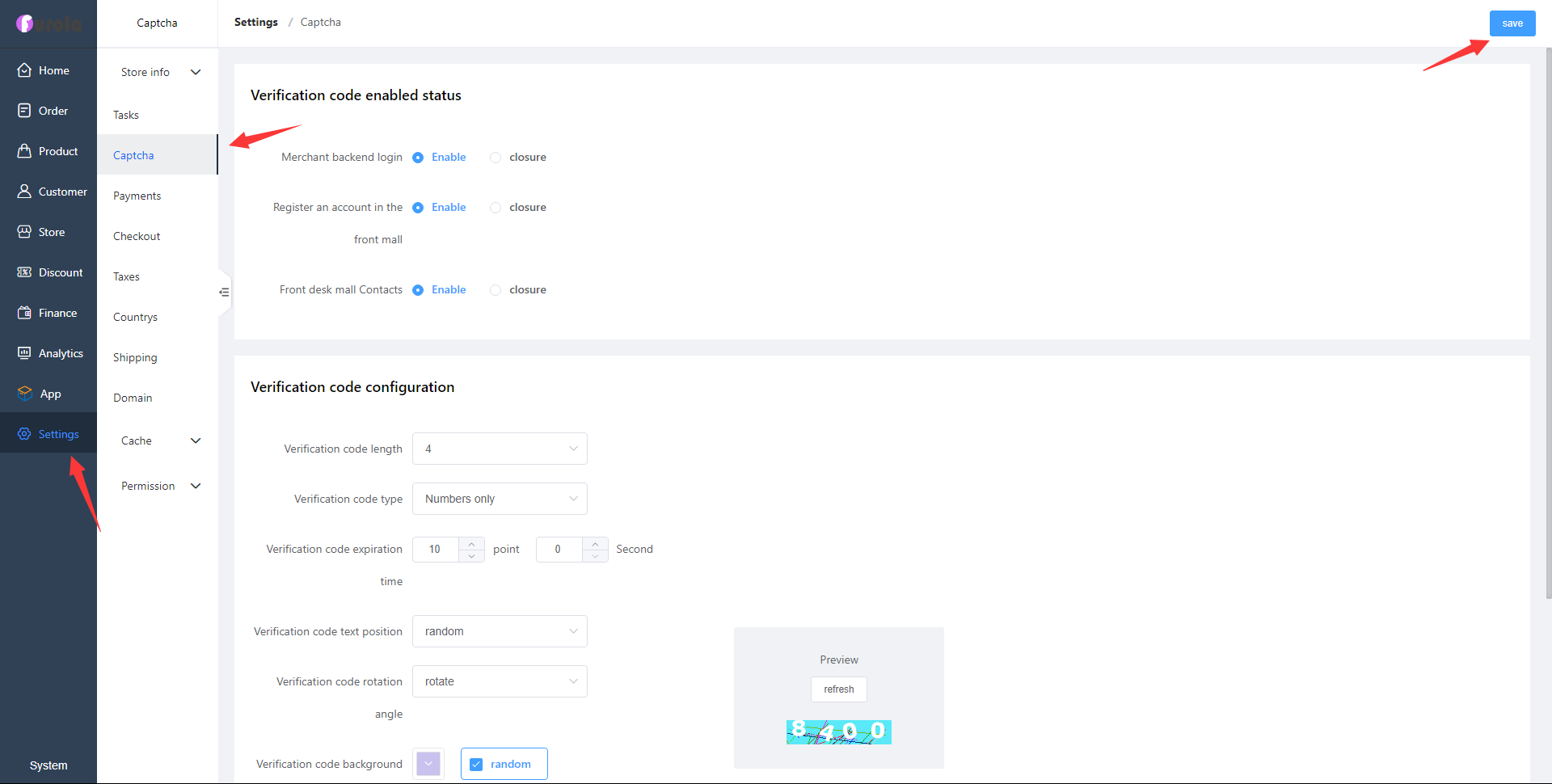 Settings Captcha