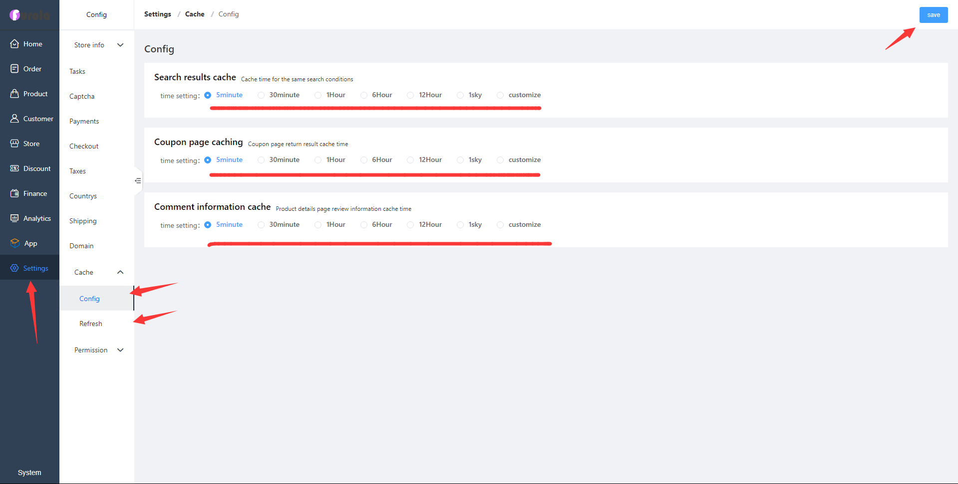 Settings Cache Config