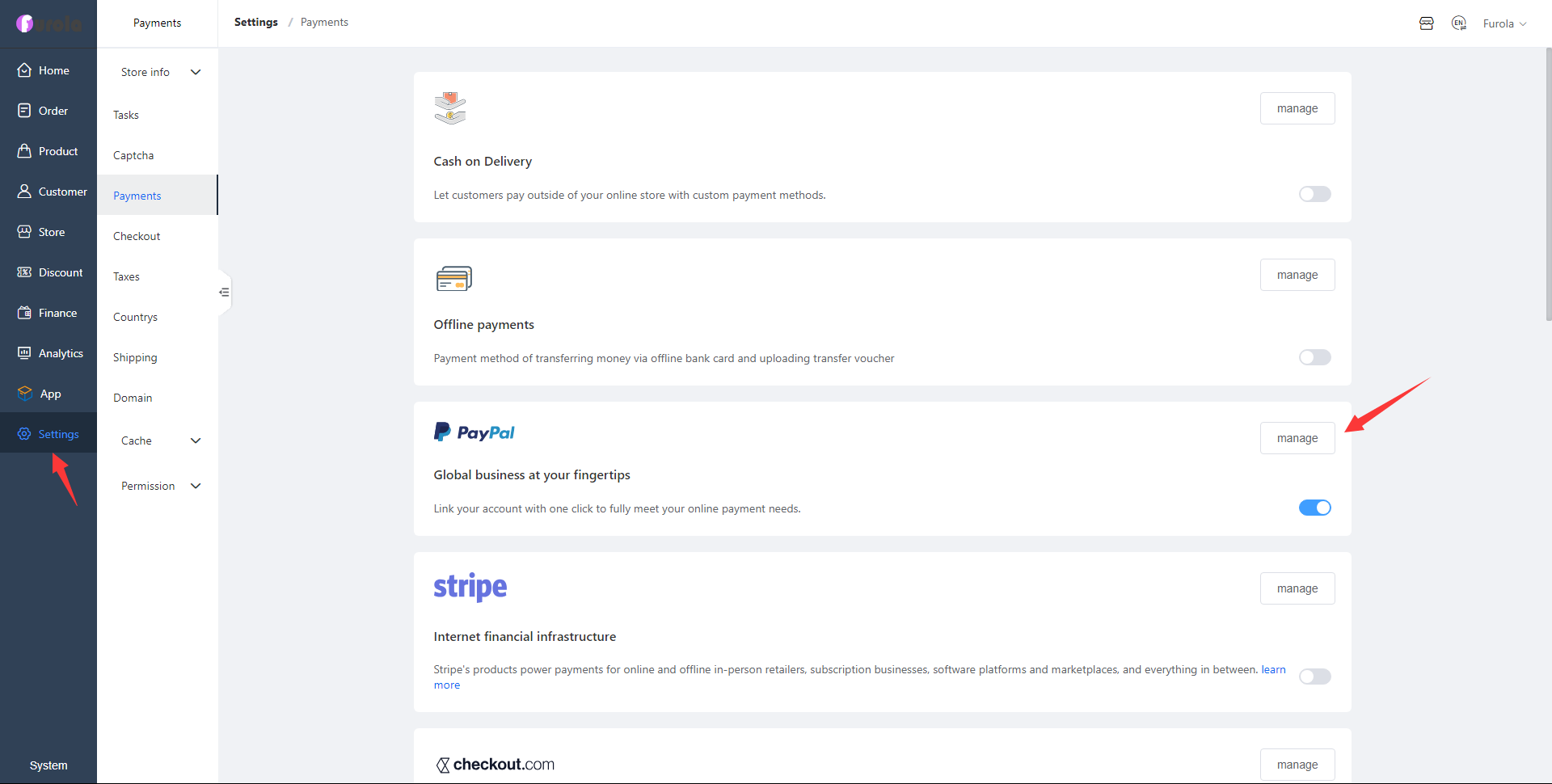 Settings Payments