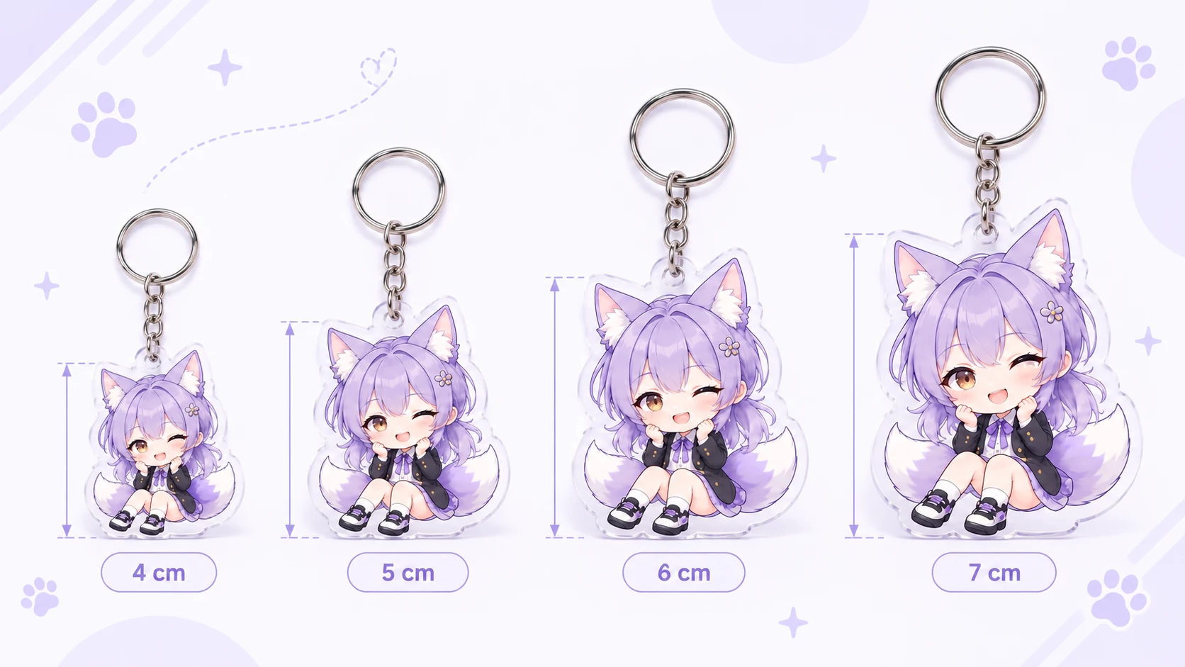 4 cm 5 cm 6 cm and 7 cm acrylic keychain size comparison