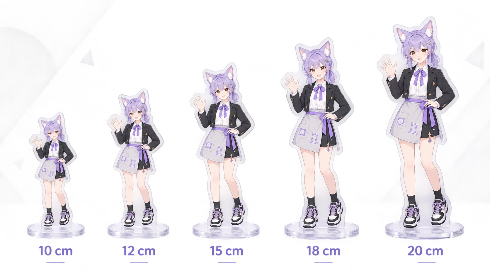 10 cm 12 cm 15 cm 18 cm and 20 cm acrylic standee size comparison